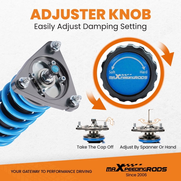 maXpeedingrods Coilover for Ford Mustang S550 2015-2023, 24 Levels Damper Adjustable Coilovers Suspension Kit Strut, Height Adjustable Shock Absorber, T6 Upgraded Lowering Kits Blue