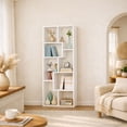 thumbnail image 2 of CQSXDA Asymmetrical Display Shelf  Wood Finish 5-Tier Design for Modern Home Decor and Organizing Spaces, White, 2 of 15