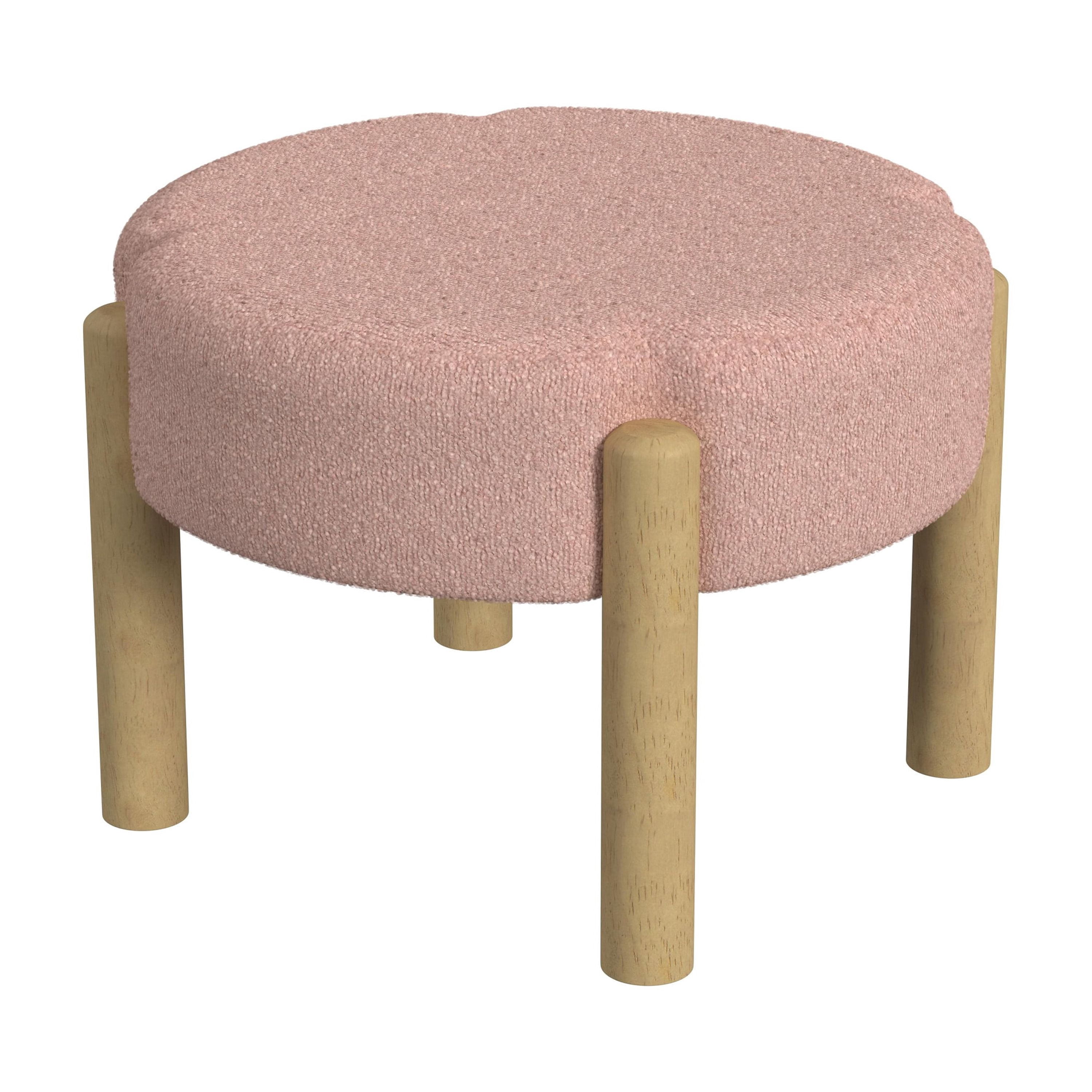 HomePop Luna Round Upholstered Ottoman, Pink Boucle