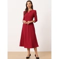 thumbnail image 2 of Unique Bargains Women's Work Office Elegant 3/4 Sleeve V Neck A-Line Dress XL Red, 2 of 5