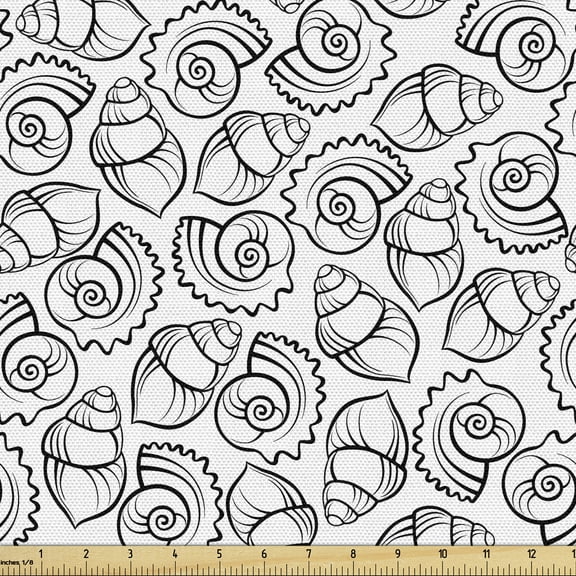 Shell Upholstery Fabric by the Yard, Cockleshell Outline Monochromatic Pattern Modernistic Nautical Seashore Illustration, Decorative Fabric for DIY and Home Accents, 2 Yards, Black White by Ambesonne