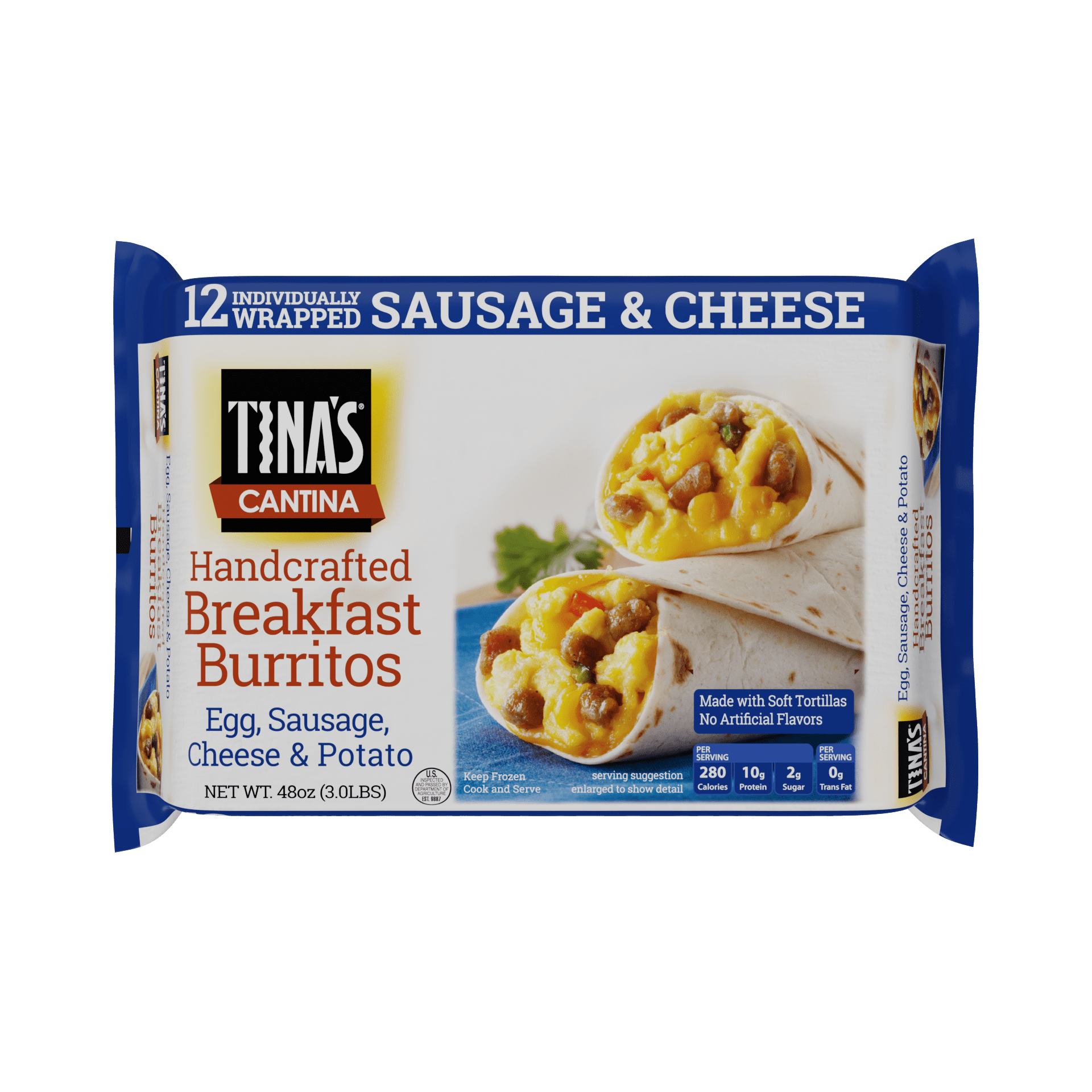 Tina's Cantina Sausage, Egg & Cheese Breakfast Burritos, 48 Oz, 12 Ct (Frozen)