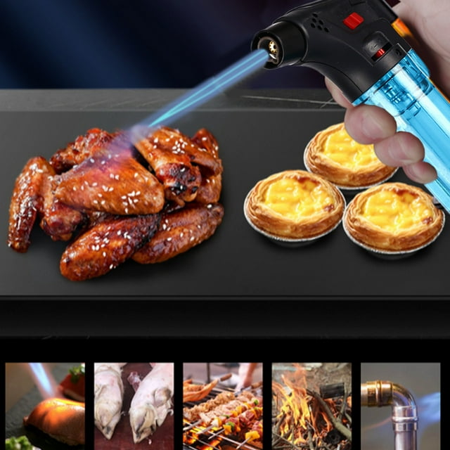 Briquet Torche Butane Rechargeable - Flamme Réglable, Coupe-Vent, Usage Cuisine et Extérieur - Verrou de Sécurité, Allumage Électronique - Design Compact 4,72 Pouces (Vert, Rouge, Jaune, Bleu)