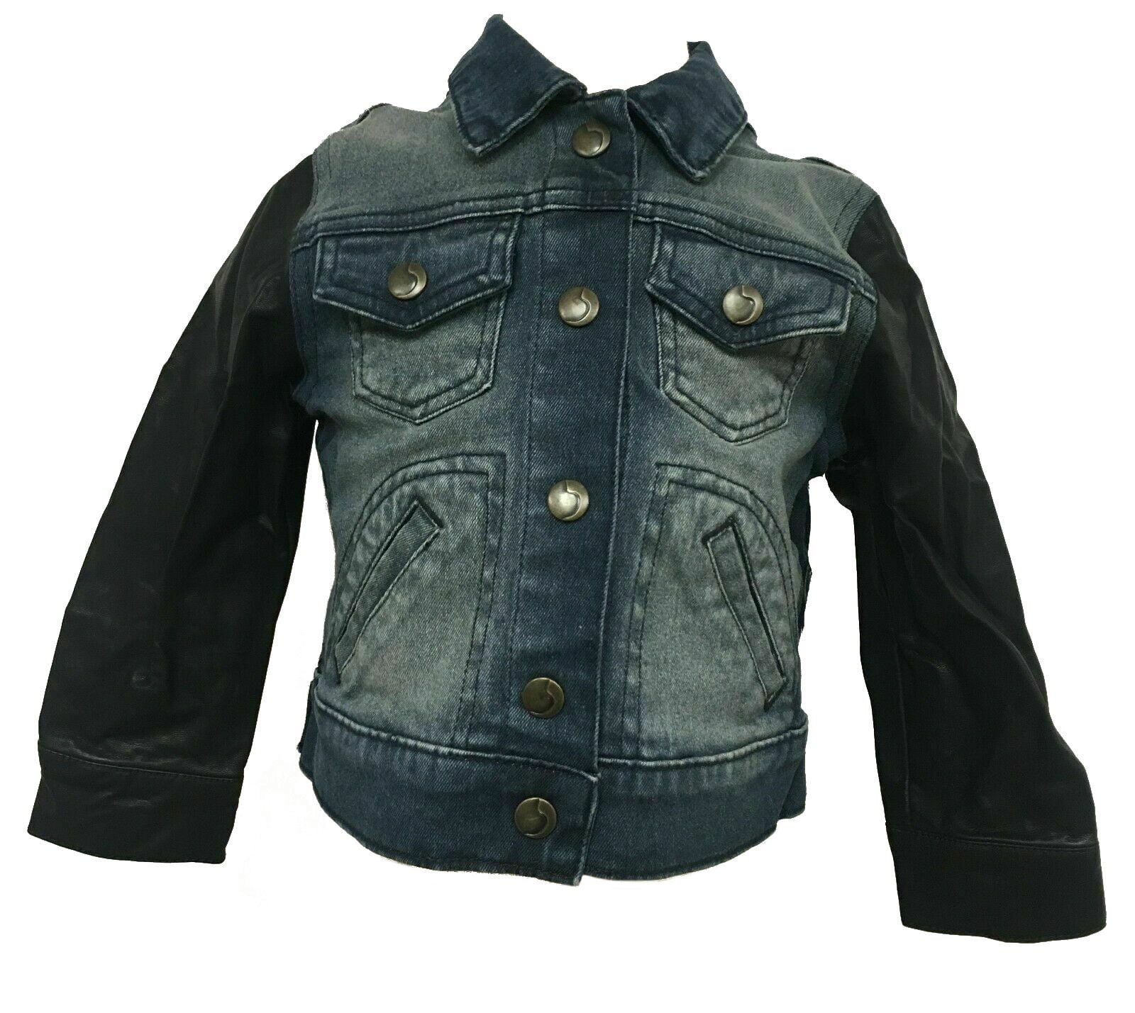 Joe's Jeans Button Up Kids Denim Jean Jacket Blue Black Faux Leather Sleeves, Boy's, Size: One Size