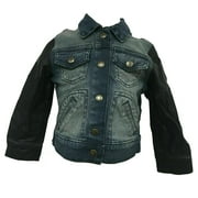 Joe's Jeans Button Up Kids Denim Jean Jacket Blue Black Faux Leather Sleeves