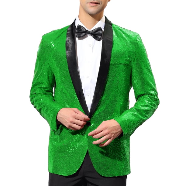 CHAQUETA DE DEPORTIVA CON LENTEJUELAS PARA HOMBRE INSPIRE CHIC, CON SOLAPA DE CHALECO, DE UN BOTÓN, BRILLANTE, VERDE, PARA BODA