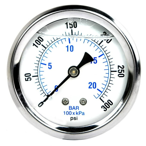 New Stainless Steel Liquid Filled Pressure Gauge WOG Water Oil Gas 0 to 300 PSI Center Back Mount 0-300 1/4" NPT Male 2.5" FACE DIAL for Compressor Hydraulic AIR Tank