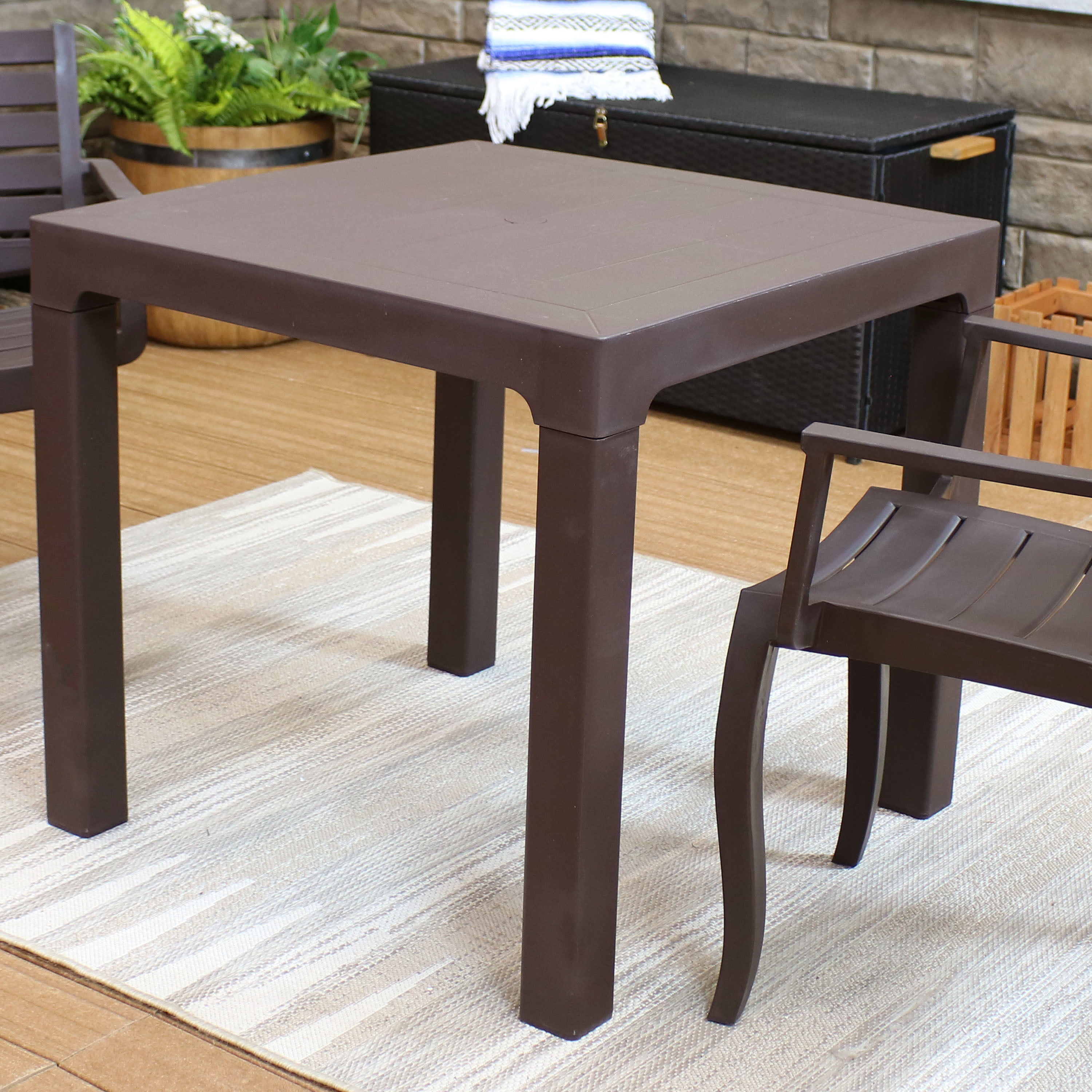 Sunnydaze Square Patio Dining Table - Plastic Indoor/Outdoor Furniture
