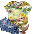 thumbnail image 5 of Mifsaly Easter Shirts for Women Short Sleeve Crewneck T-Shirt Realistic Easter Rabbit Floral Print Summer Graphic Tee Top Casual Holiday Shirt S, 5 of 5