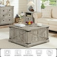 thumbnail image 3 of Joaxswe 31.5" Square Lift Top Coffee Table, Farmhouse Coffee Table with Storage, Wood Center Table w/Large Hidden Space for Living Room Home Office, Grey Oak, 3 of 7