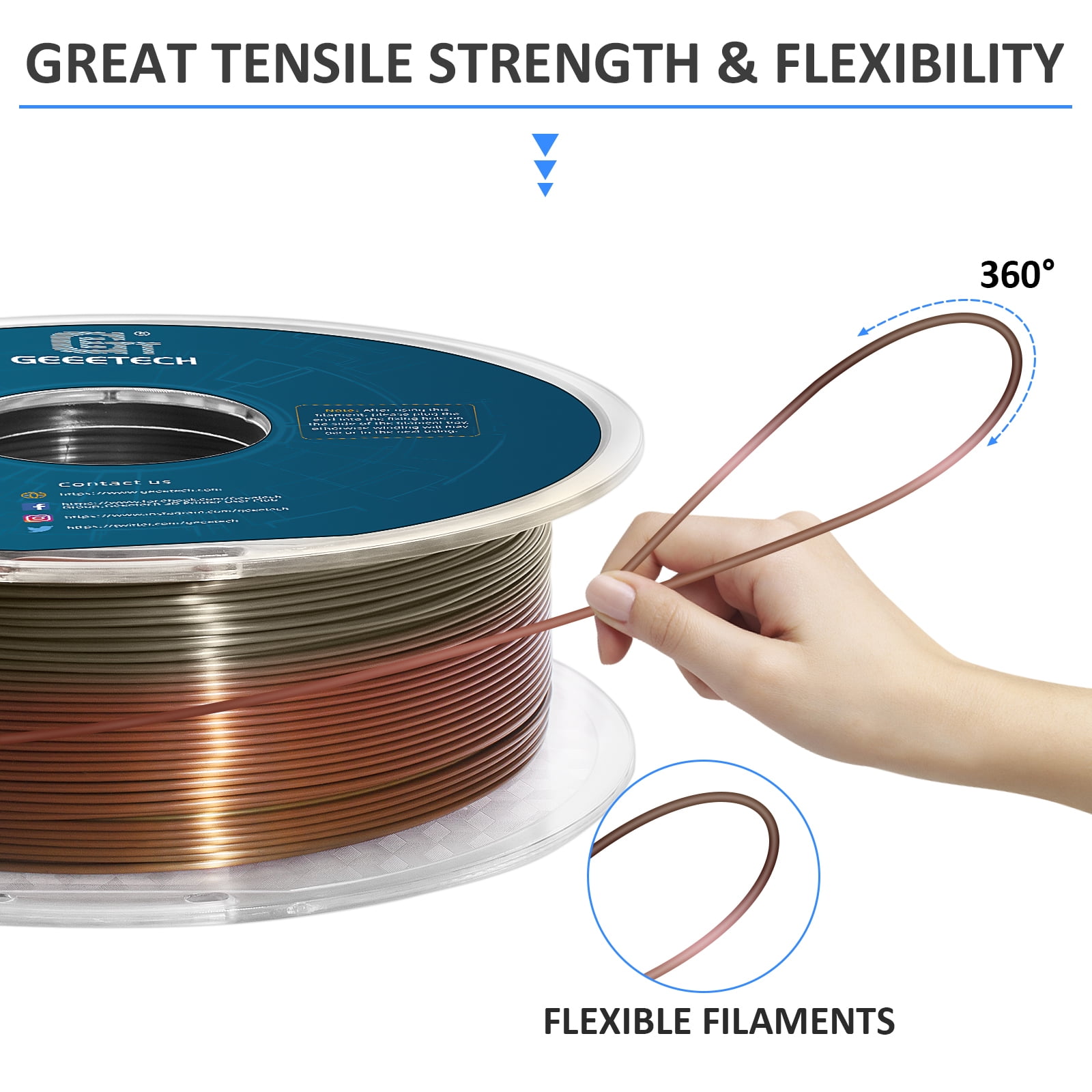 Geeetech semi-red and semi-copper 3D Printer PLA Filament 1KG Toughness Enhanced Filament with 1.75mm Dimensional Accuracy +/-0.03mm, 1080 Feet per Roll, Vacuum Packaging
