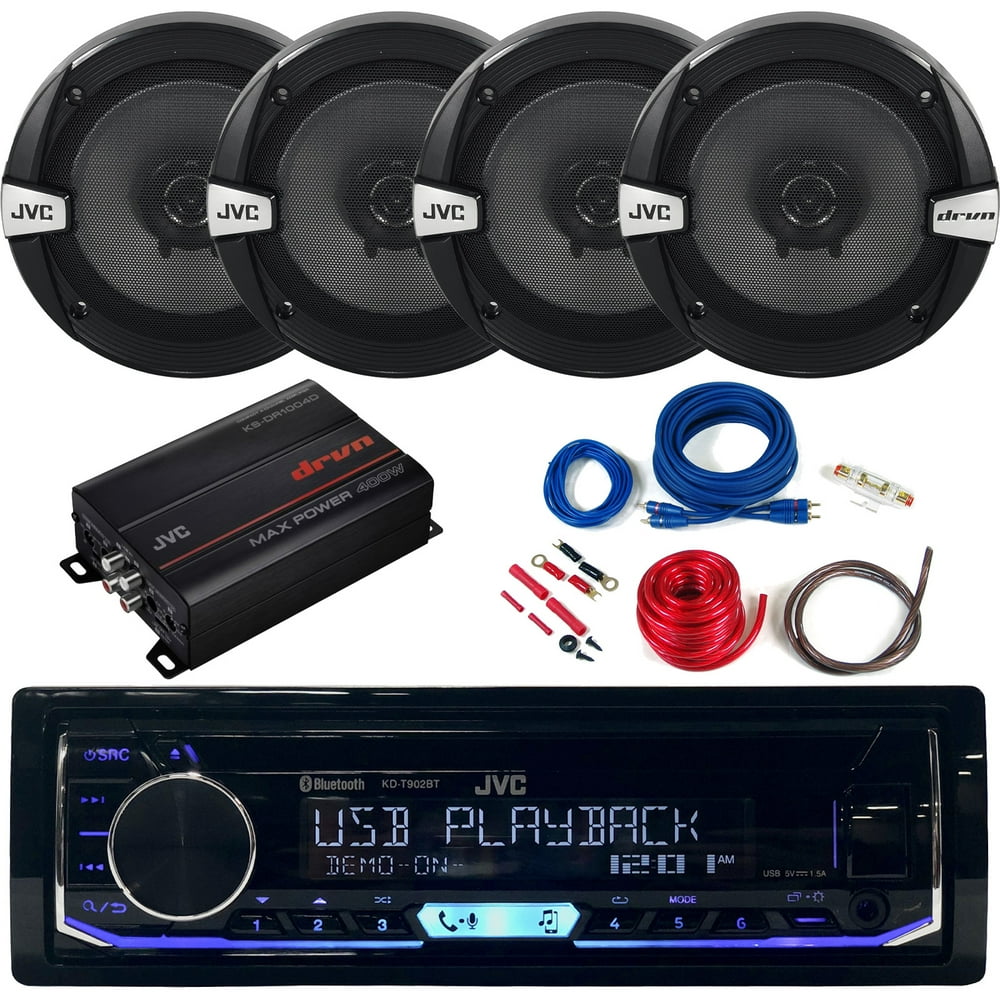 JVC Single DIN Bluetooth USB AUX AM/FM Radio Stereo CD Player Car Audio Receiver Bundle Combo