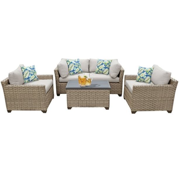 Hampton 5 Piece Outdoor Wicker Patio Furniture Set 05b - Walmart.com