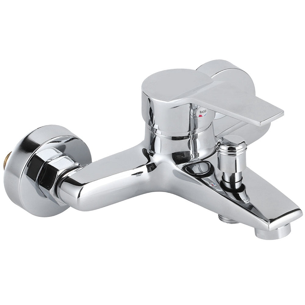 Rupoun Wall Mounted Triple Shower Faucet G1/2in Thread Copper Bathroom Bathtub Mixer Tap with Lifting Switch for Hot and Cold Water Control (6.9 inches / 17.5 cm Width) Silver Finish