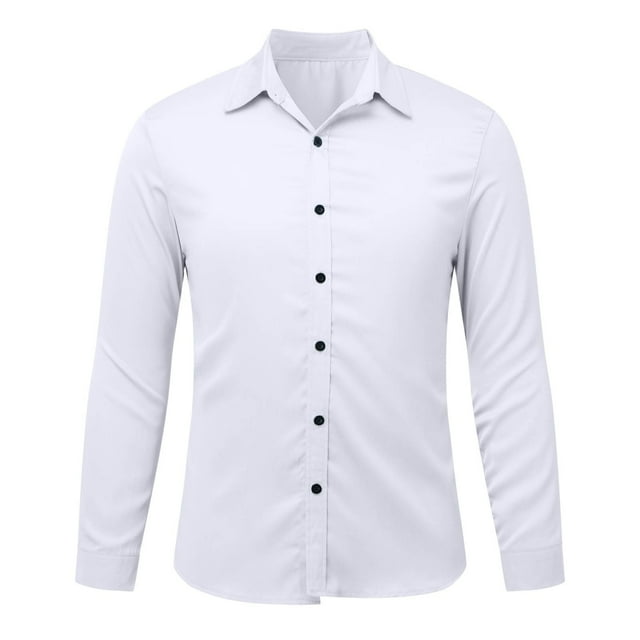 RXIRUCGD Blouse pour Homme, Mode Décontractée, Couleur Unie, Boutons, Manches Longues, Col Rabattu, Blanc, Taille : TG