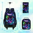 thumbnail image 4 of 3PCS Rolling Backpack for Girls Women, Kids Roller Bookbag with Wheels, Butterfly Wheeled Backpacks Set for Elementary Toddler(Black), 4 of 7