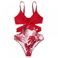 thumbnail image 2 of Women's Thong Waist Strap Cut-out One-piece Swimsuit Floral Bikini Set, 2 of 5