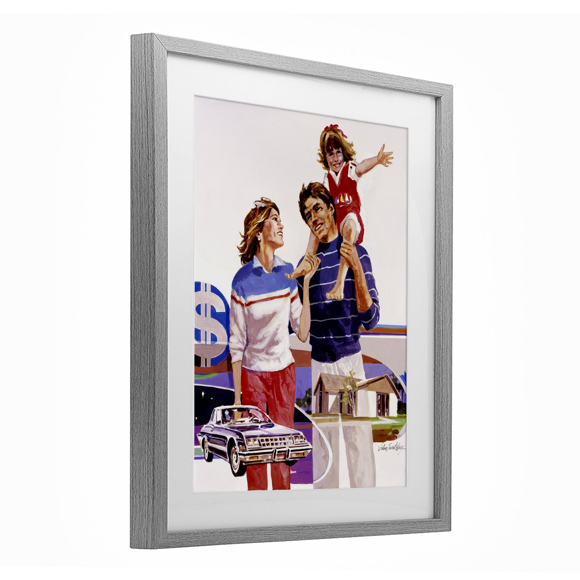 Retro Family Nostalgia Portrait Gray Framed Print Under Glass, design by Wind River Studios