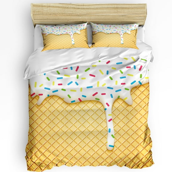 Cartoon Food Ice Cream Dripping Bedding Set Duvet Cover Pillowcase Kids Adult Quilt Cover Double Be