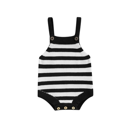 

Coduop Baby Girl Boy Knitted Romper Jumpsuit Striped One Piece Button Down Playsuit