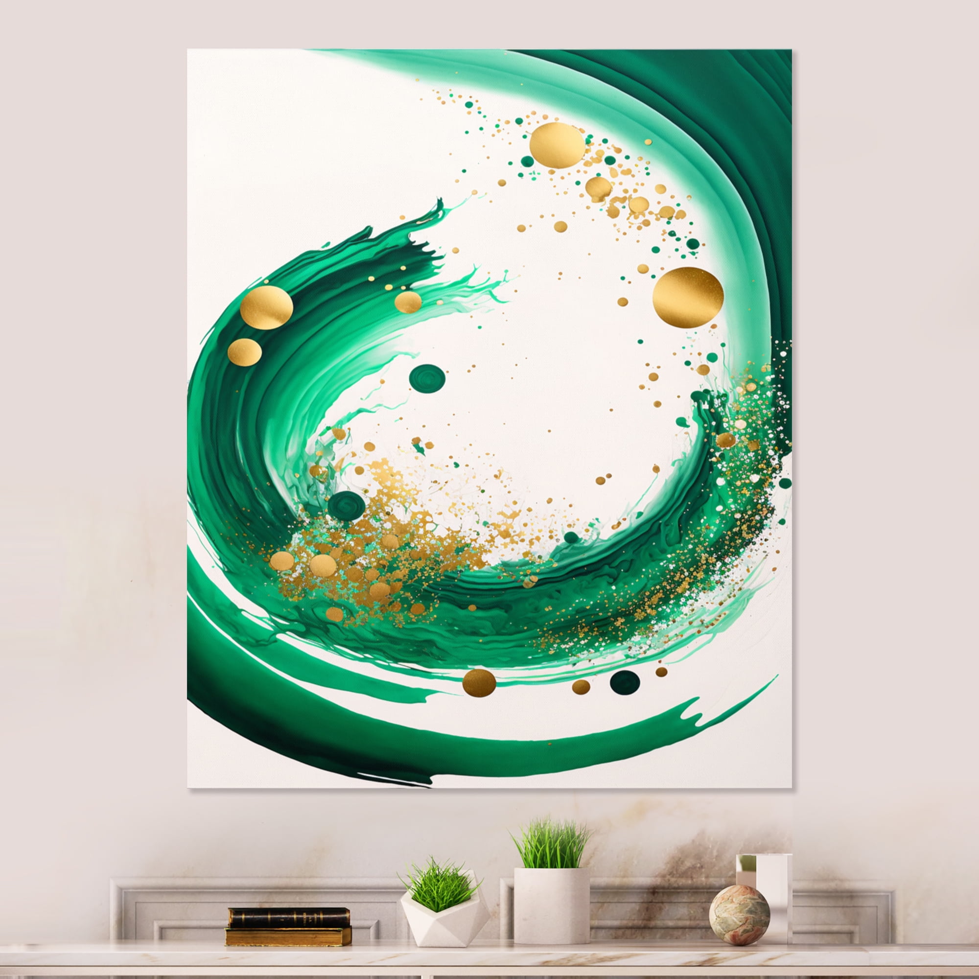 Designart Green Watercolor Spiral Canvas Wall Art