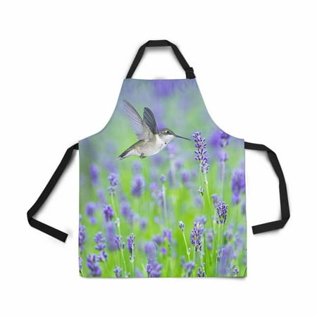 

ASHLEIGH Hummingbird in Flight with Lavender Flowers Adjustable Bib Apron for Women Men Girls Chef with Pockets Novelty Kitchen Apron for Cooking Baking Gardening Pet Grooming Cleaning