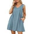 thumbnail image 3 of SHIBEVER Womens Summer Sleeveless Mini Dress Casual Loose V Neck Sundress with Pockets Dresses for Womens Clothes Tunic Casual Swing Dress, 3 of 8