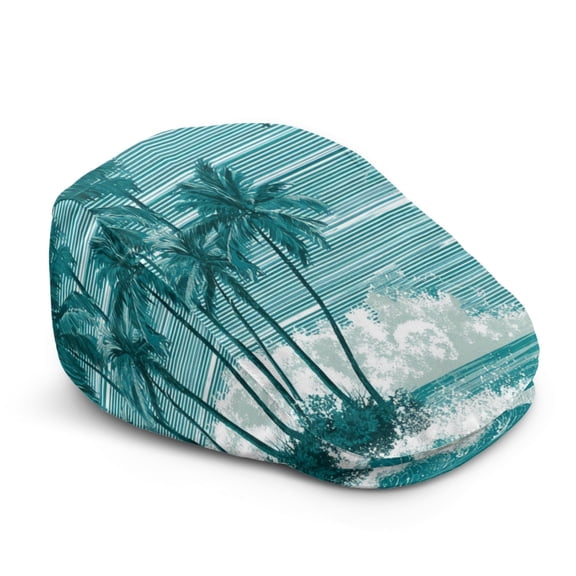 POLERO Soft Flat Cap for Outdoor Walking, Tropical Beach Wave Print Polyester Travel Essential Beret Hat Wrinkle-Resistant