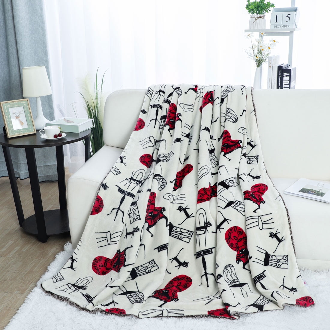 Warm Printed Fleece Throw Blanket Reversible Blanket Twin Size, 59“ x