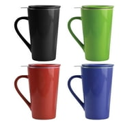 ASOBU 15-Ounce Tea Time Porcelain Mug (Blue/Black/Green/Red), 4 Pack