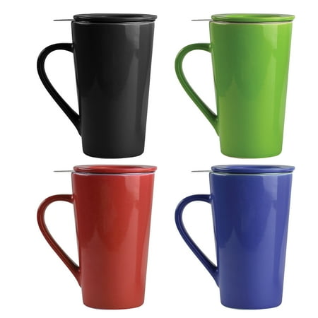 ASOBU 15-Ounce Tea Time Porcelain Mug (Blue/Black/Green/Red), 4 Pack