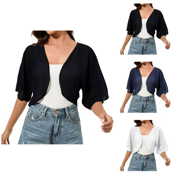 Bolero Shrug Cardigans for Women 2025 Lightweight Short Sleeve Sheer Mesh Open Front Chiffon Cropped Cardigan