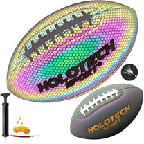 MILA CHIC Football, Holographic Football Youth Size 6, Reflective Glowing Footballs with Pump for Kids, Teens - Leather Football Outdoor All-Weather