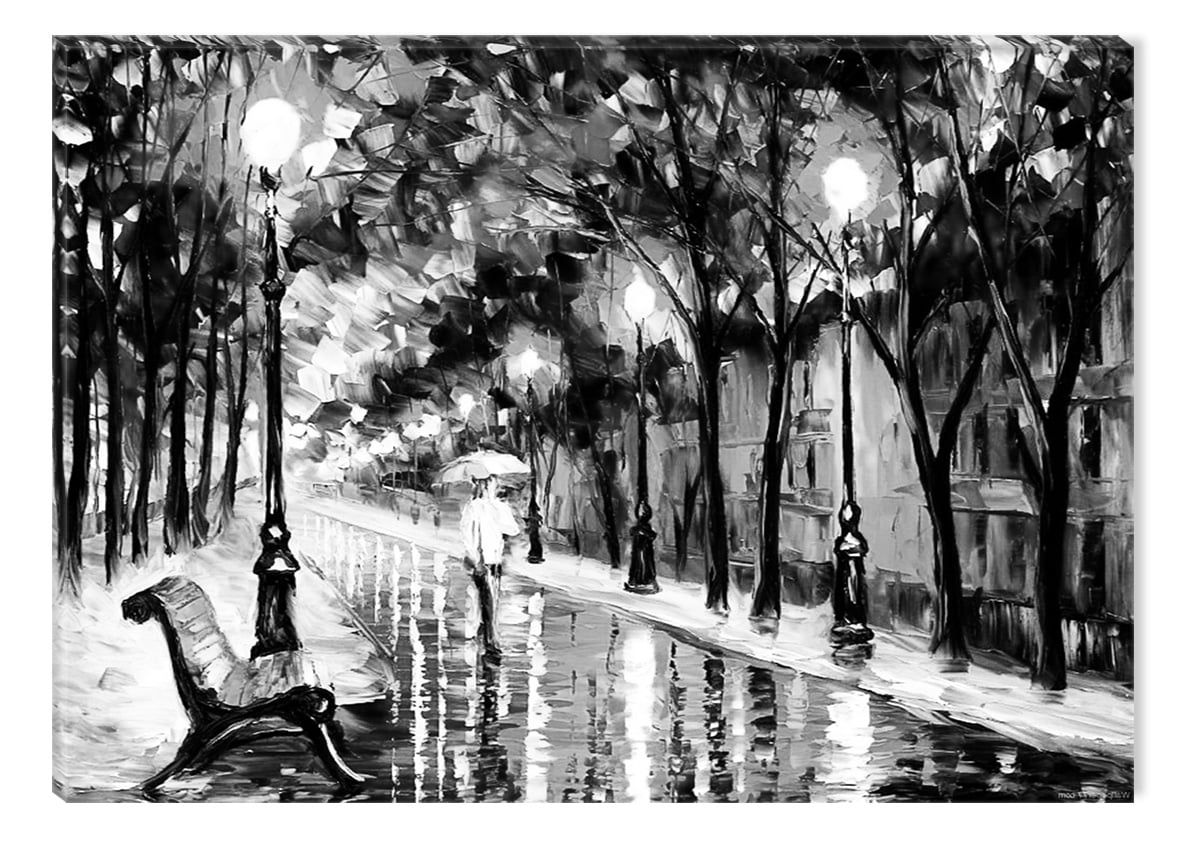Startonight Canvas Wall Art Black and White Abstract Walking in the Rain,  Dual View Surprise Artwork Modern Framed Ready to Hang Wall Art 100% 