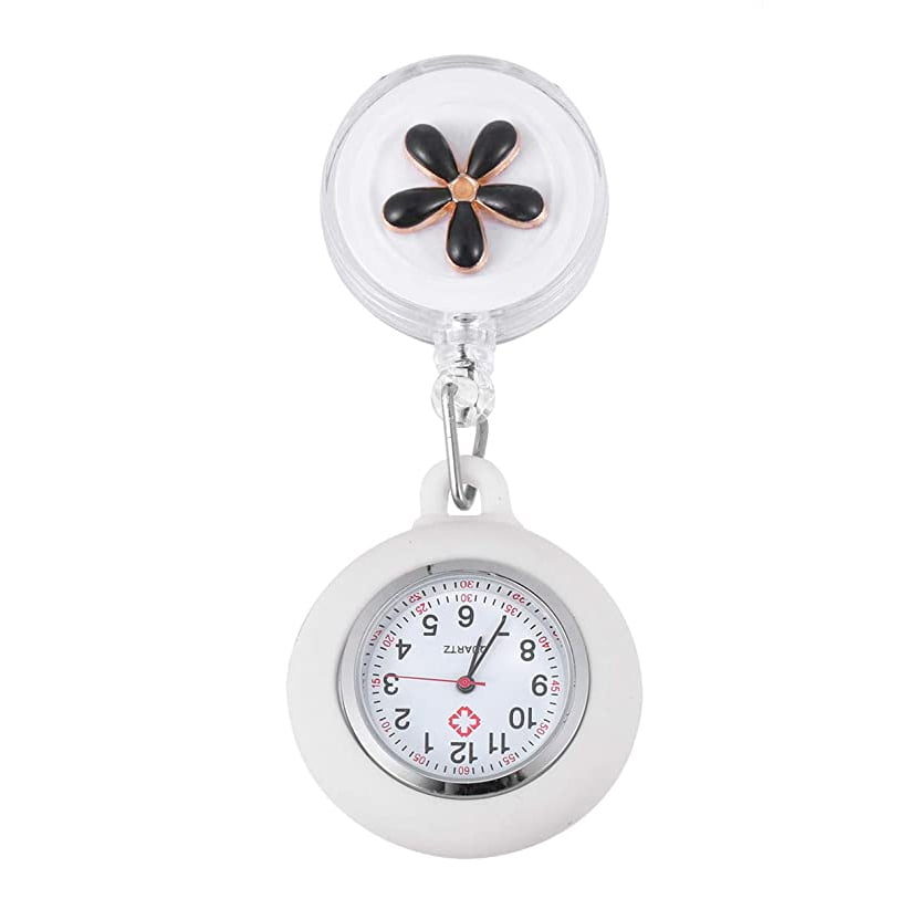 Diannasun Retractable Nurse Watch Portable Pocket Watch Clip On Watch Cute Leaves Watch With Second Hand For Doctor Black Black