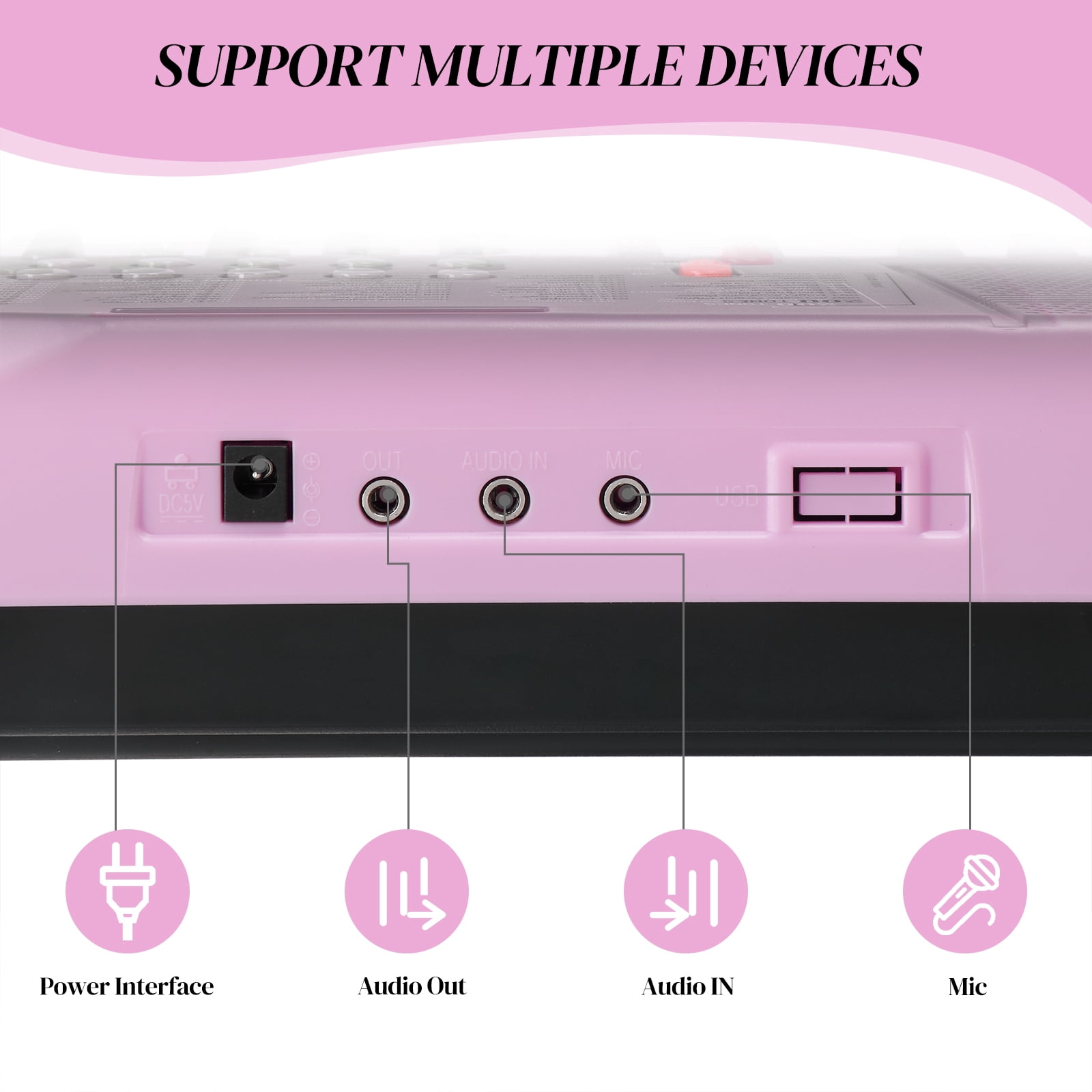 Ktaxon 61 Keys  Keyboard Piano with Lighted Keys, X-Stand, Piano Bench, Pink