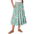 thumbnail image 2 of Floral Midi Skirt for Women Summer Comfy Tiered Elastic High Waisted Skirts Vacation A-Line Flowy Swing Long Skirts Green 2XL, 2 of 6