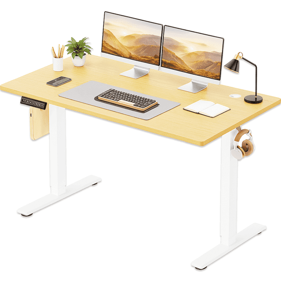 CONCETTA Electric Height Adjustable Desk, 55"x24" Ergonomic Sit Stand Workstation, One-Touch Lift Home Office Desk, Oak