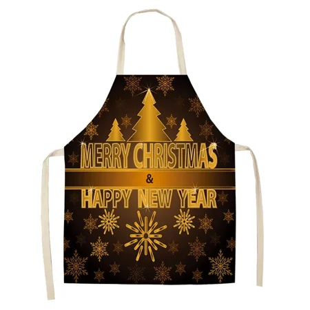 

Merry Christmas Snowflake Pattern Linen Sleeveless Hand Wipe Waist Apron Home Holiday Kitchen Decor Cleaning Baking Delantal