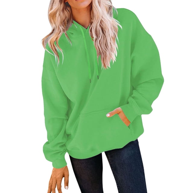 Chandails en Molleton à Capuche pour Femmes, Pull de Mode à Manches Longues avec Poche, Vert