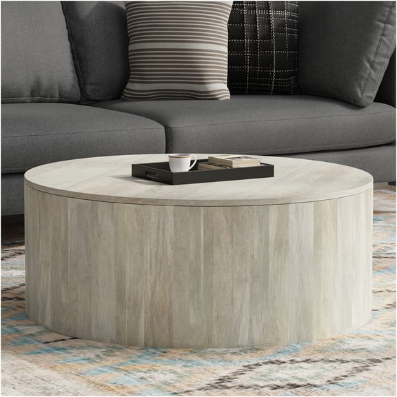 JERFIT 36 Inch Round Coffee Table, Modern Wood Drum Cocktail Table for Living Room, White
