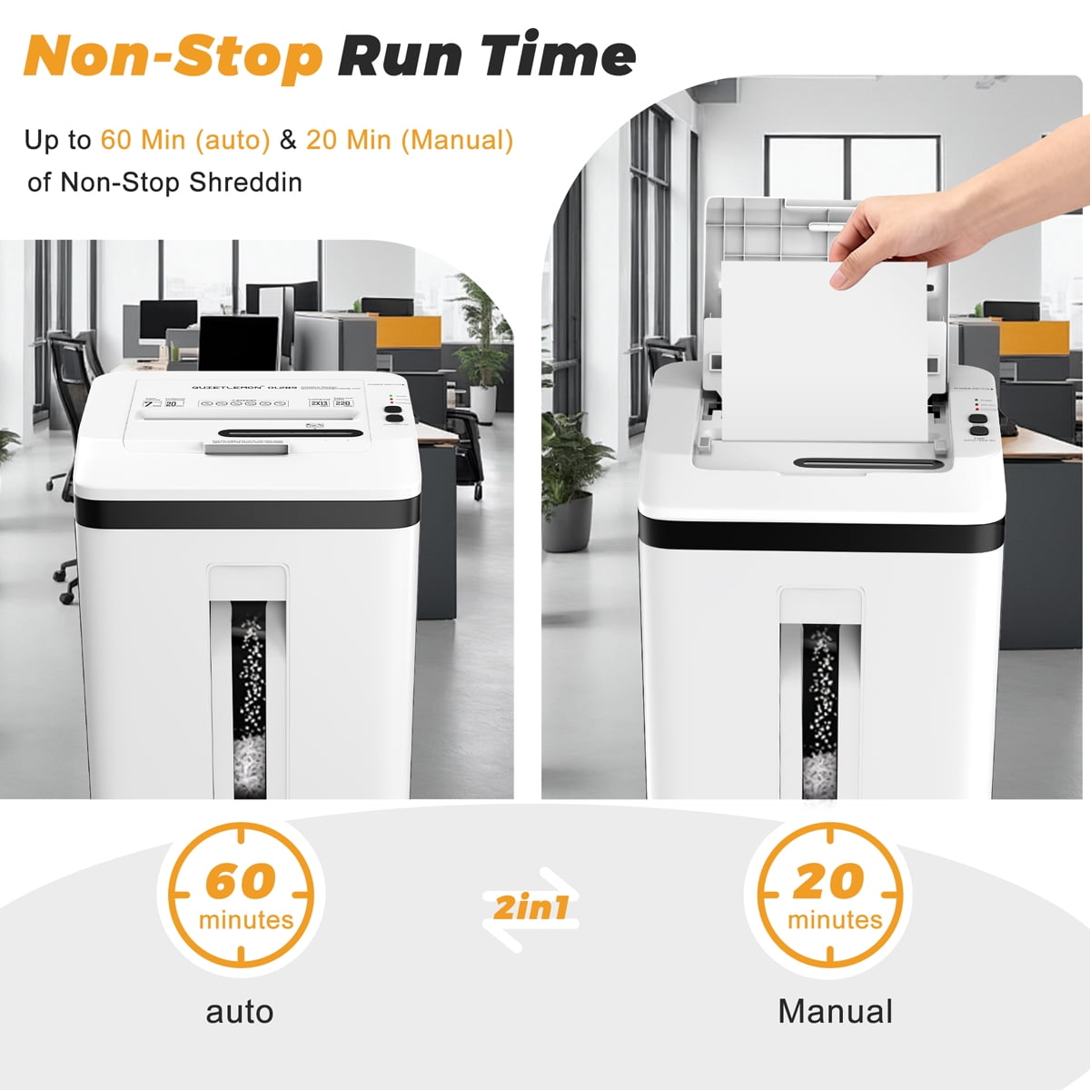 QUIETLEMON  150-Sheet Heavy Duty Paper Shredder for Home Office, Auto Feed Micro Cut Document Shredder, 5.3Gal Bin, P5 Security, Shreds Paper, Credit Card, CDs, Clips & Staples