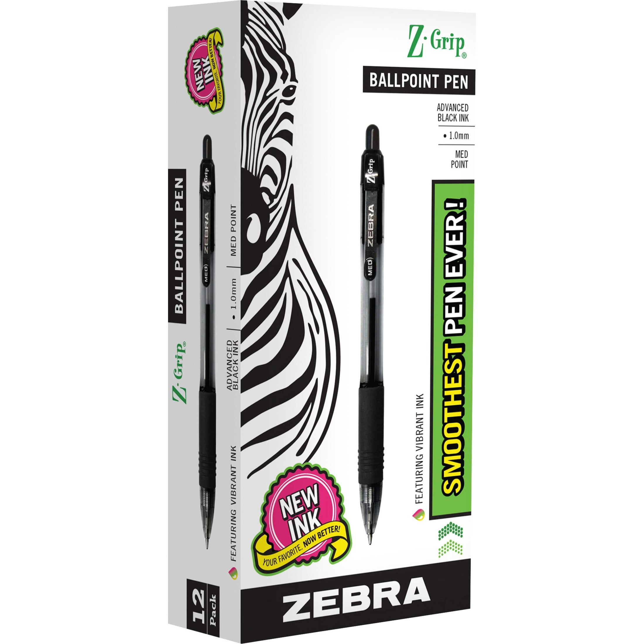 Black Set of 12 Zebra Z-Grip Ballpoint Pens Retractable Click Pens 