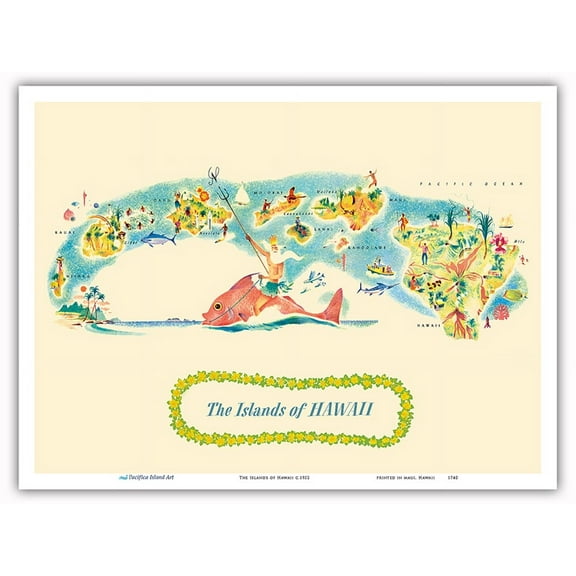 The Islands of Hawaii - Vintage Pictorial Map c.1952 - Master Art Print (Unframed) 9in x 12in