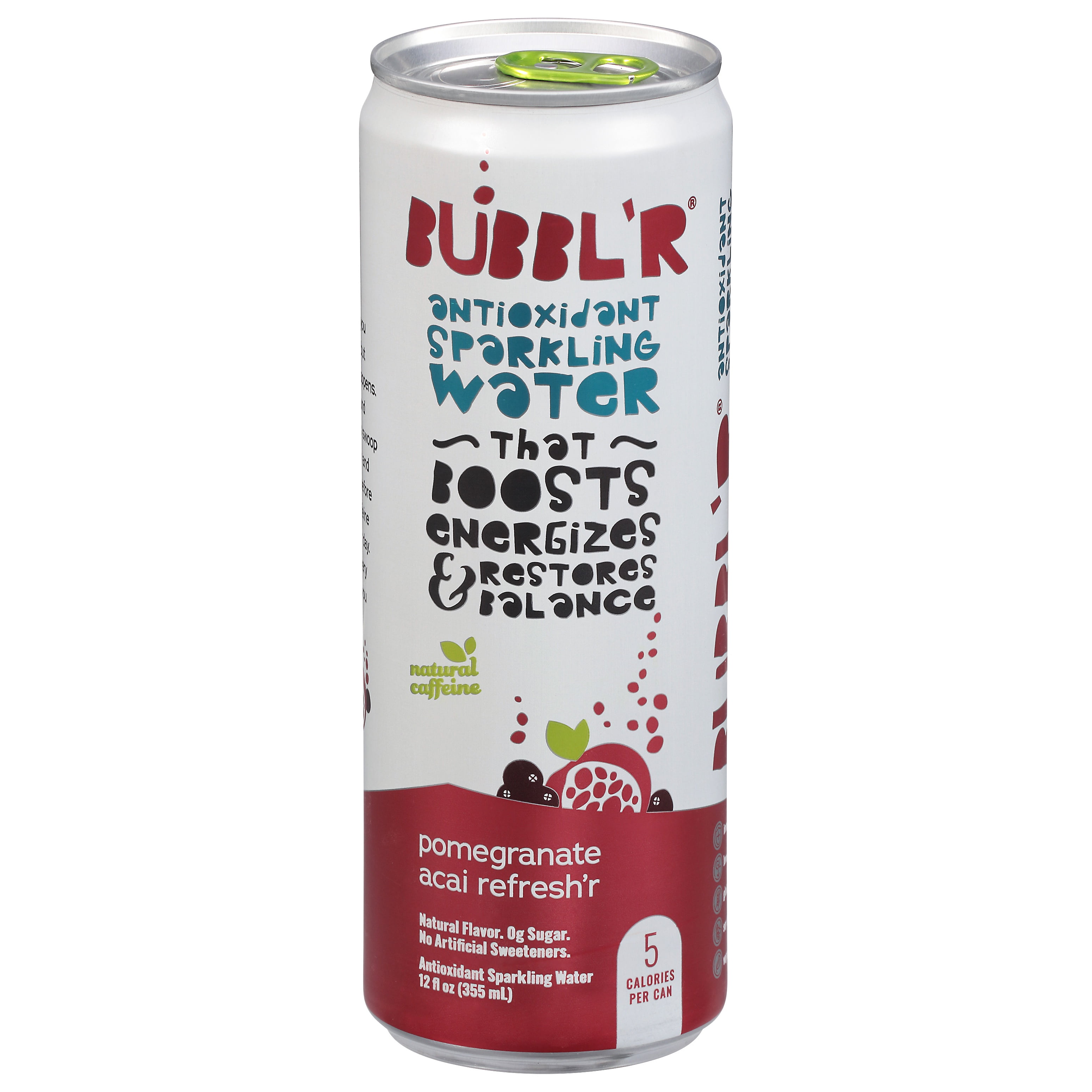 (2 pack) BUBBL'R Antioxidant Sparkling Water, pomegranate acai refresh'r, 12 fl oz Can