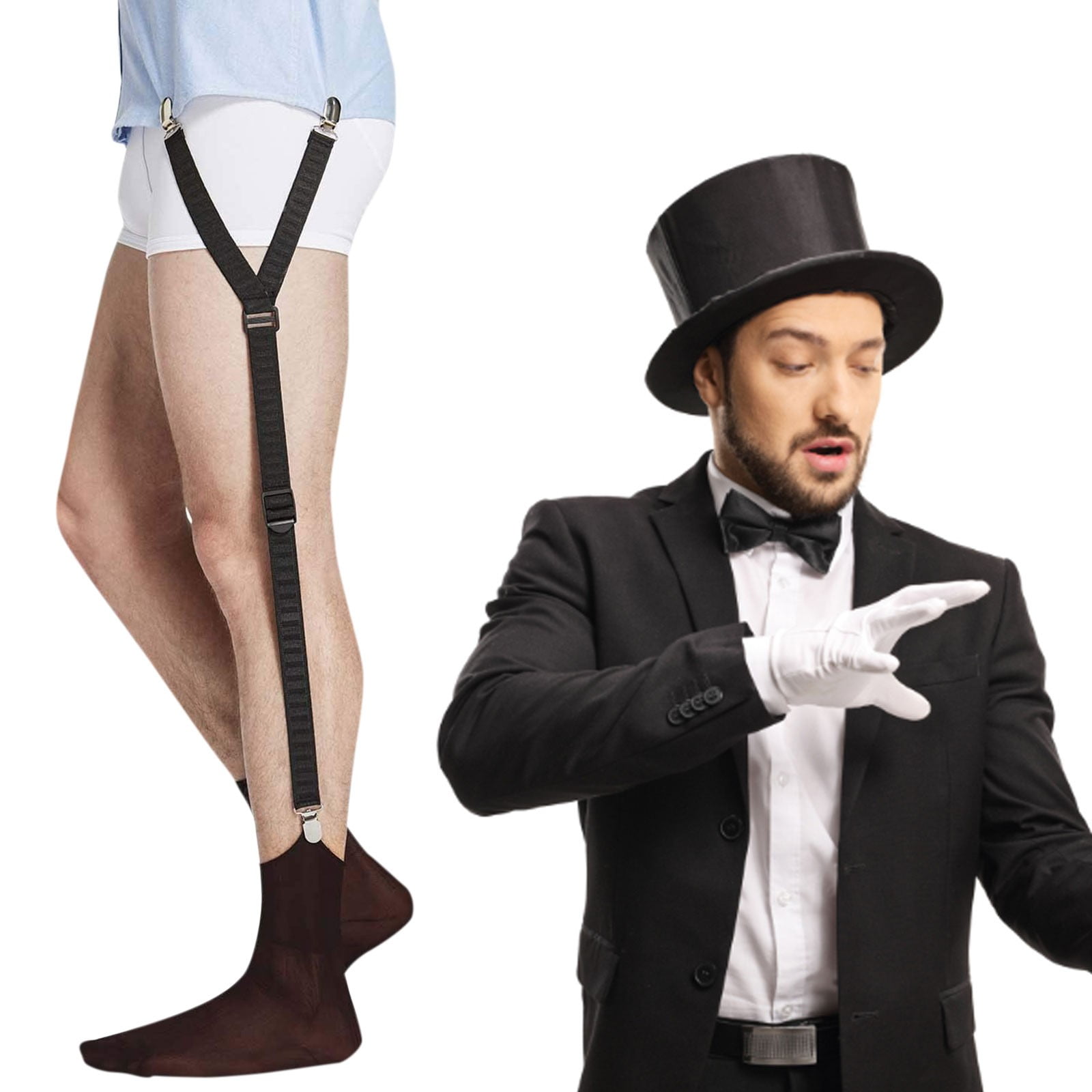 Shirt Stays Adjustable Soft and Smooth Elastic with Non Slip Clips Perfect Sock Garters for Professional black One Size