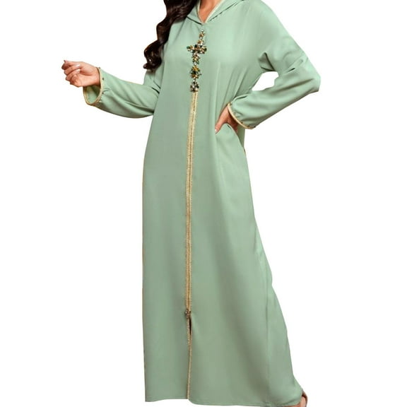Aellinatey Women Ramadan Muslim Dress Abaya Dubai Turkey Islam Clothing Robe with Cap