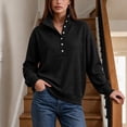 thumbnail image 6 of Sweatshirt for Women Qiggri Women's Waffle Knit Stand Collar Sweatshirt Half Button Long Sleeve Loose Pullover Top With Pockets Lightweight Fall Top L, 6 of 6