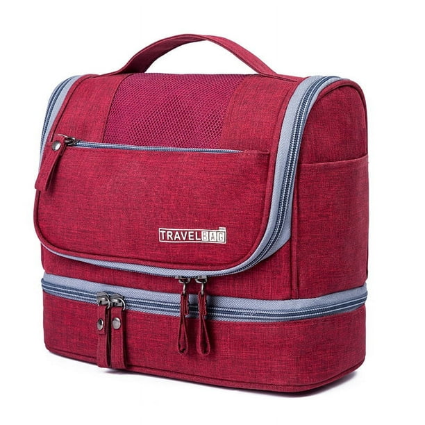 Bolsa de almacenamiento de maquillaje de viaje de gran capacidad, impermeable, antimoho, bolsa de separación seca y húmeda, bolsa de lavado con gancho portátil, roja Zefei Wu 9024735074939