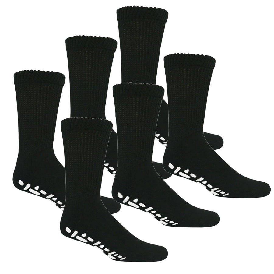 6 Pairs Men's Non-Skid Diabetic Cotton Crew Gripper Socks with Non ...
